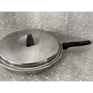 Vtg Ecko Flint Stainless Steel Radiant Heat Core 10" Skillet w/Lid Pan USA Read